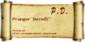 Pranger Dezső névjegykártya